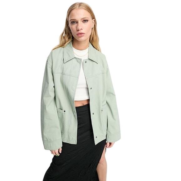 ASOS Jackets & Blazers - ASOS DESIGN Women's Lightweight Cotton Pocket Shacket Size 10 In Washed Sage